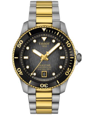 Мужские швейцарские автоматические часы Tissot Seastar 1000 Powermatic 80 с двухцветным браслетом из нержавеющей стали 40 мм