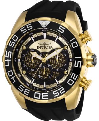 Мужские кварцевые многофункциональные часы Invicta Speedway с кремниевым циферблатом черного цвета и золотым циферблатом