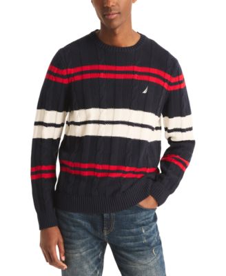 Мужской свитер с круглым вырезом из кабельной вязки в полоску с длинным рукавом Nautica Mens 21690₽
