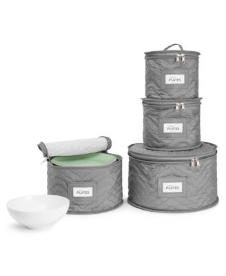 Стеганые чехлы для хранения фарфоровой посуды Sorbus из 4 частей - для посуды, органайзер для тарелок (серый)