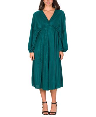 24seven Comfort Apparel Женское плиссированное платье миди с V-образным вырезом и завышенной талией в стиле ампир
