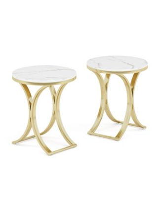 Набор Tribesigns состоит из 2-х небольших круглых диванных приставных столиков, Белого и золотого мраморного торцевого столика, современного мраморного приставного столика