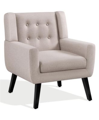 Кресло Yaheetech из 1 предмета льняной ткани и массива дерева со съемной подушкой и тафтингом на пуговицах