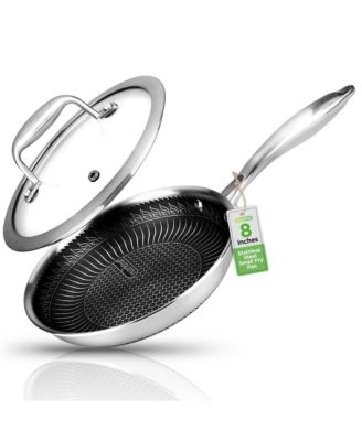 8-дюймовая сковорода для жарки NutriChef со стеклянной крышкой - Посуда из нержавеющей стали с тройным антипригарным покрытием DAKIN внутри и снаружи