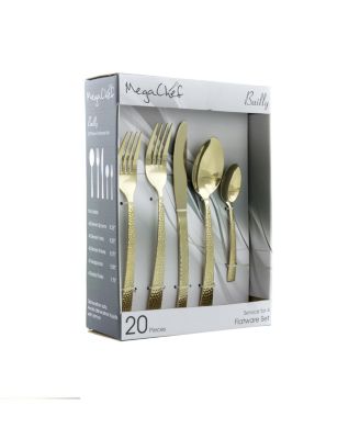 Набор столовых приборов MegaChef Baily из 20 предметов, Столовое серебро из нержавеющей стали, Металлический сервиз на 4 персоны, Светло-золотистый