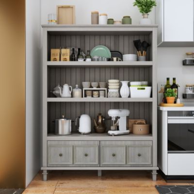 Трехъярусные открытые полки FAMAPY, книжный шкаф с 2 выдвижными ящиками