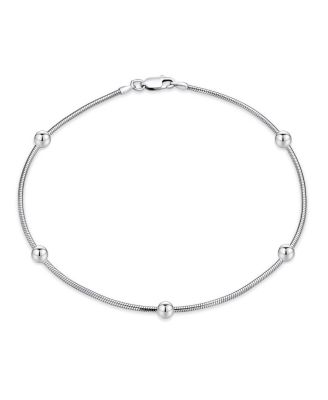 Ювелирные изделия Bling Простой простой шар из бисера, Змеиная цепочка, Браслет на щиколотку, Серебро 925 пробы, Сделано в Италии, 10 дюймов, 1,5 мм, Шарик