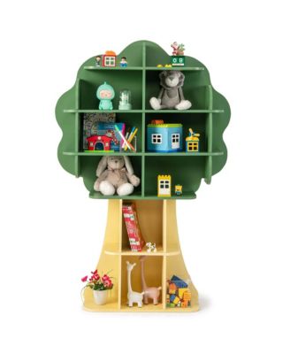 Детский 6-уровневый органайзер для хранения игрушек Costway Tree Bookcase с открытыми полками для хранения зеленый