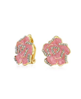 Серьги-клипсы Bling Jewelry с эмалевым цветочным кристаллом по краю, покрытые розовым покрытием без пирсинга