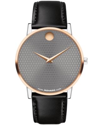 Классические швейцарские кварцевые часы Movado Men's Museum из телячьей кожи черного цвета, 40 мм