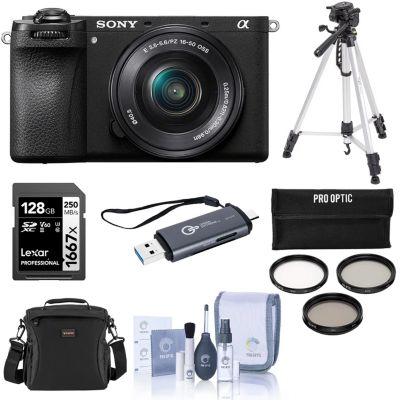 Фотоаппарат Sony Alpha a6700 с объективом E PZ 16-50 мм f/3,5-5,6 OSS в комплекте с сумкой через плечо, SD-картой емкостью 128 ГБ, кард-ридером, комплектом программного обеспечения Corel для Mac и ПК, 2 черных
