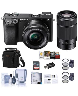Беззеркальная камера Sony Alpha a6100 с объективами 16-50 мм + 55-210 мм - В комплекте с чехлом для камеры, картой SDHC емкостью 32 ГБ, комплектом фильтров 40,5 мм, УФ-фильтром 49 мм, картой черного цвета