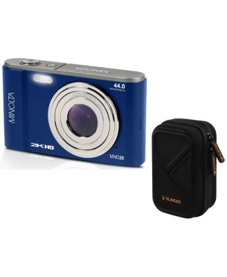 Цифровая фотокамера Minolta MND20 с разрешением 44 МП 2.7K Ultra HD и чехлом для камеры Slinger синего цвета