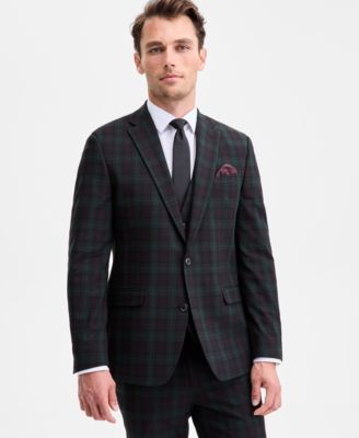 Мужской приталенный костюм в зеленую и бордовую клетку Bar III с отдельным пиджаком, эксклюзивный бренд Macy's