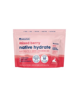 nativePath Hydrate Stick Packs, порошок электролитов без сахара с ВСАА, Ягодная смесь для гидратации, подходит для кето- и палео-блюд, 30 порций белого