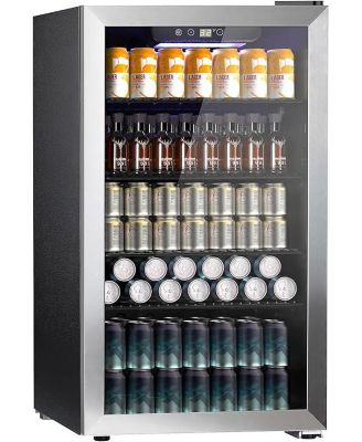 Мини-холодильник для напитков на 130 банок, Регулируемые полки, Стеклянная дверца, Цифровая регулировка температуры, Светодиодная подсветка, Энергоэффективный для дома, офиса, бара, 3,2 кубических фута