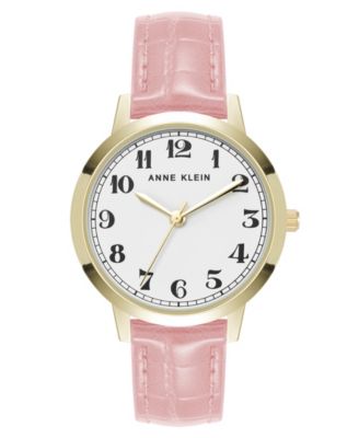 Женские повседневные кварцевые часы Anne Klein из розовой полиуретановой кожи и золотистого металлического сплава Boyfriend Watch, 34 мм