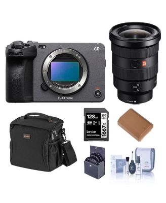 Кинокамера Sony FX3 с объективом FE 16-35mm f/2.8 GM, Комплект с картой памяти емкостью 128 ГБ, Дополнительным аккумулятором, комплектом фильтров диаметром 82 мм, сумка через плечо черного цвета