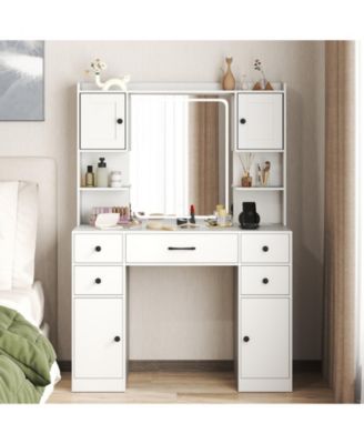 Туалетный столик Volenca для макияжа с зеркалом с подсветкой и зарядной станцией белого цвета