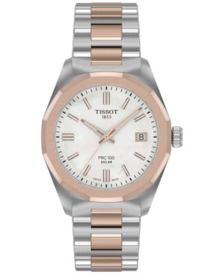 Женские швейцарские часы Tissot PRC 100 Solar с двухцветным браслетом из нержавеющей стали, 34 мм