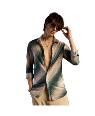 Мужская рубашка Campus Sutra с изумрудно-зеленой и белой как слоновая кость складкой в стиле омбре