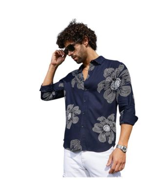 Мужская темно-синяя рубашка макси-Флора Campus Sutra синего цвета