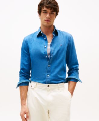 Мужская рубашка из хлопка Шамбре обычного покроя от Tommy Hilfiger