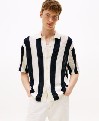 Мужская трикотажная рубашка в полоску на пуговицах спереди от Tommy Hilfiger