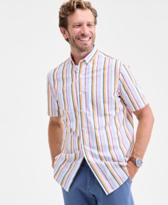 Мужская рубашка из поплина в полоску Kara с коротким рукавом и пуговицами на пуговицах Club Room, эксклюзивная модель Macy's