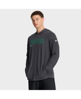 Мужская футболка с капюшоном Anthracite Green Bay Packers Sideline Pure Fury Performance от Nike с длинным рукавом