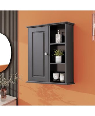 Зеркало над шкафчиком для ванной комнаты - Настенный шкафчик для лекарств с полками, деревянное хранилище для ванной комнаты, кухни и прачечной (черный)