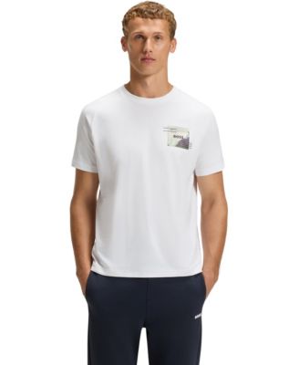 Мужская декоративная светоотражающая футболка свободного кроя Boss by Hugo Boss белого цвета
