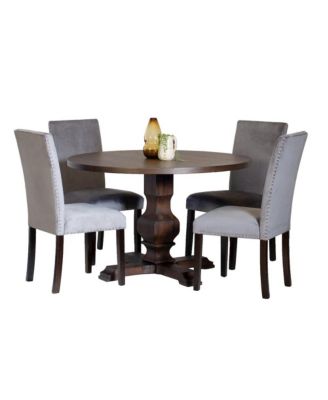 Обеденный гарнитур Roundhill Furniture Fordsville из 5 предметов, Круглый стол на подставке с 4 стильными стульями, Серый