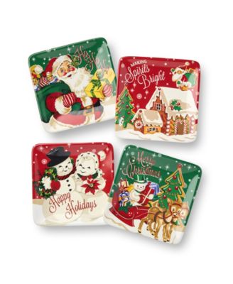 Сертифицированные международные ретро-рождественские тарелки для канапе от Санты, набор из 4-х