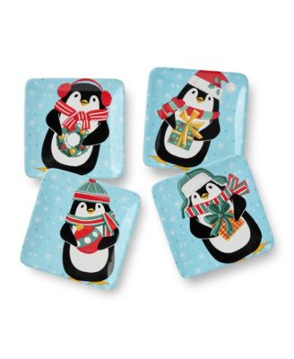 Сертифицированные международные тарелки для канапе Christmas Whimsy Penguin, набор из 4 штук
