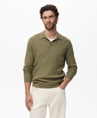 Мужской свитер поло в рубчик из хлопчатобумажной смеси Mango