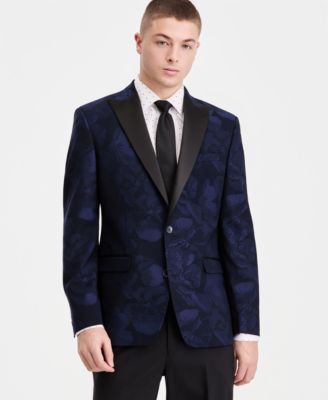 Мужской приталенный жаккардовый вечерний пиджак в цветочек от Bar III, эксклюзивный синий цвет Macy's