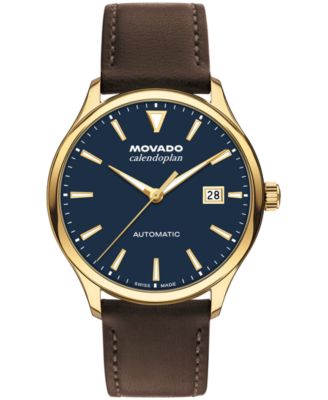 Мужские швейцарские часы Movado Calendoplan с автоподзаводом из кожи шоколадного цвета, 40 мм коричневого цвета