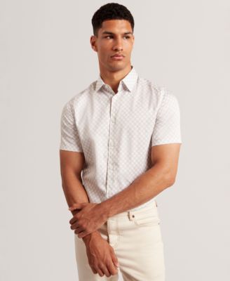 Мужская приталенная рубашка с гео-принтом от Ted Baker коричнево-бежевого цвета