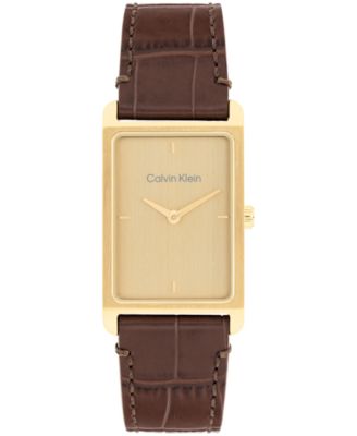 Мужские элегантные часы Calvin Klein с коричневым кожаным ремешком, 24 мм