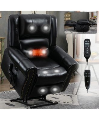 Кресло-подъемник Maison Boucle с двумя двигателями, массажем и подогревом, кожаное электрическое кресло с USB и бесконечным количеством положений, черное