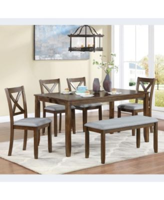 Набор CASAINC из 6 предметов, МДФ, Березовый шпон, Стулья с обивкой из массива дерева, Скамья, Компактный деревянный обеденный стол