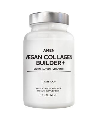Добавка Amen Collagen Builder - Органические цельные продукты, лютеин, витамин С, биотин, лизин, Пролин, ускорители выработки коллагена - Органическая клюква, 30 капсул белого цвета