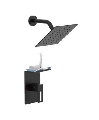 Набор смесителей для душа RAINSKEN с полкой для хранения, 8-дюймовая дождевая насадка для душа с одним распылителем, матово-черная