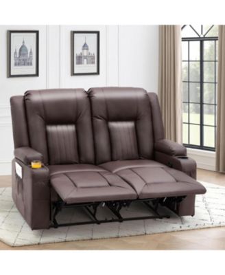 Кресло-качалка AECOJOY Loveseat с подстаканниками и боковыми карманами коричневого цвета