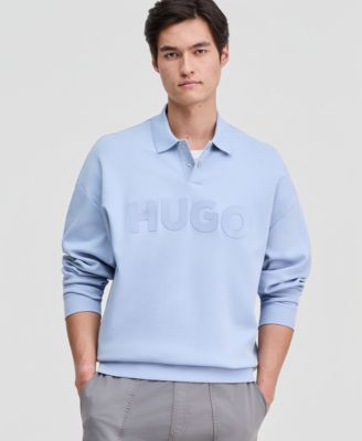 Мужская толстовка-поло Hugo Boss Dimolox с длинным рукавом и планкой на кнопках с логотипом, синяя