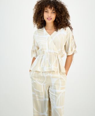 Топ с баской-стихарем I.N.C. International Concepts, эксклюзивный бежево-коричневый от Macy's