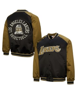 Мужской оливково-черный клатч Mitchell & Ness от Los Angeles Lakers из атласа Реглан с застежкой на пуговицы