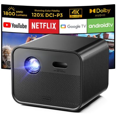 4K-проектор ULTIMEA Poseidon E100 с технологией DLP, проектор 1800 ANSI с Wi-Fi и Bluetooth, 300-дюймовый домашний кинотеатр с активным 3D и 120% DCI-P3 без цветопередачи.