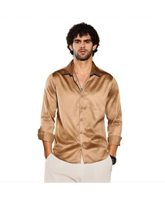 Мужская песочно-бежевая рубашка Campus Sutra из однотонного атласа